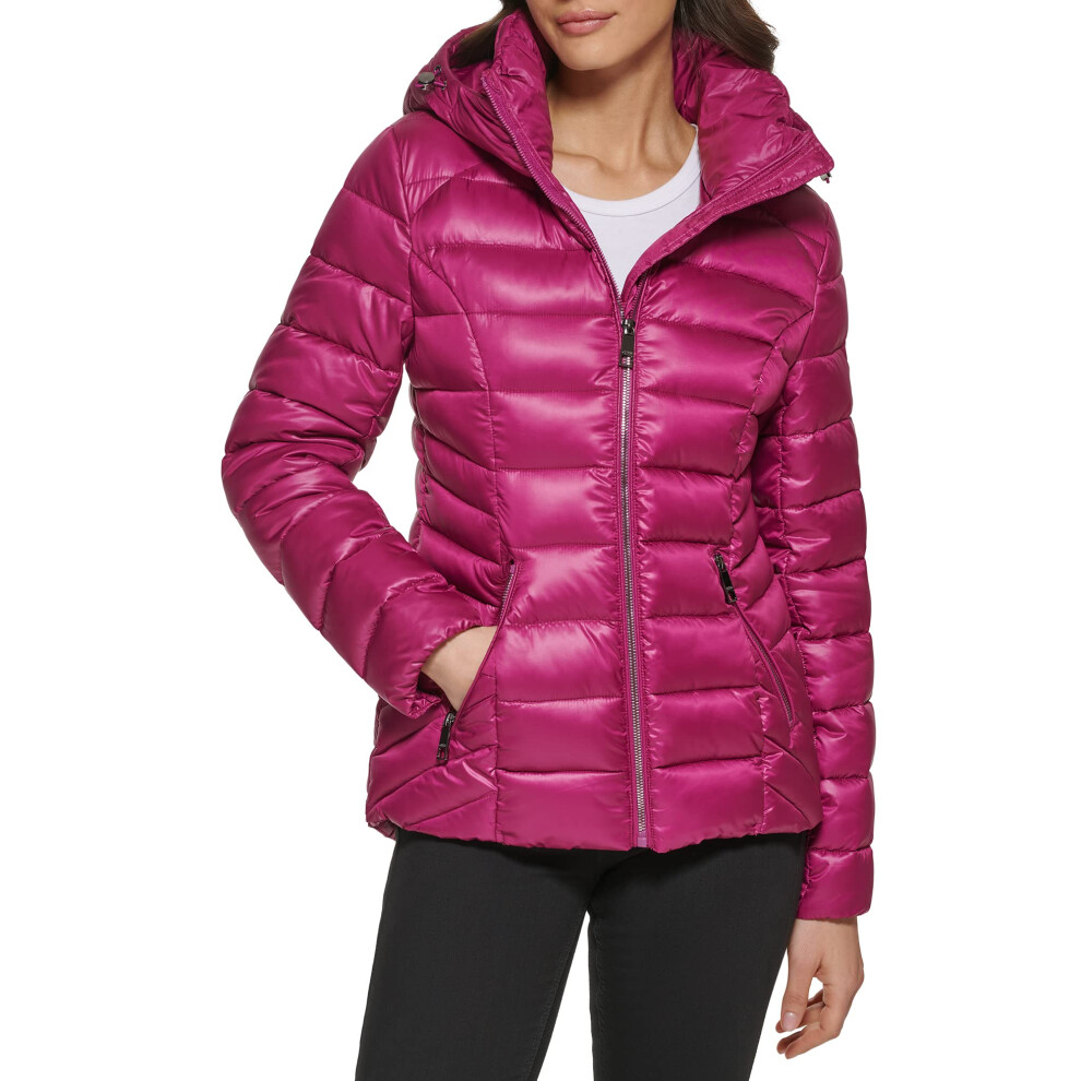 GUESS Women's Midweight Puffer Jacket  Quilted Magenta 2  Small