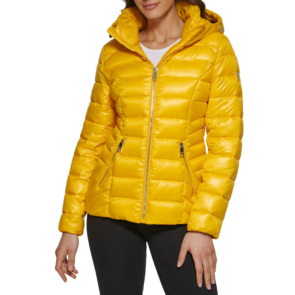 GUESS Women's Midweight Puffer Jacket  Quilted NEON Yellow 2  Small