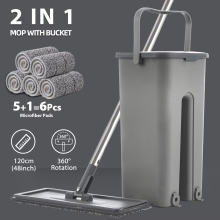 Hand Free Flat Mop & Bucket Set with Washable Pads for Hardwood Floors