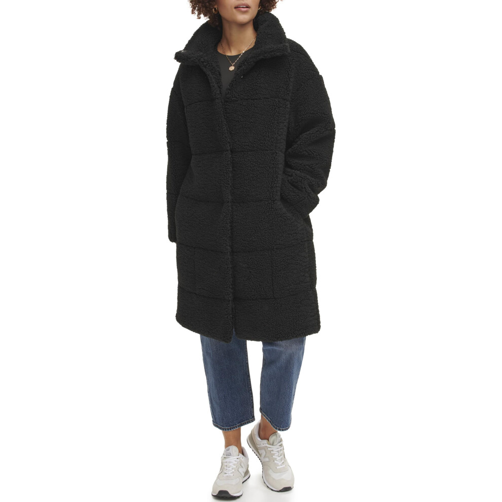 Levi's Women's Long Length Patchwork Quilted Teddy Coat  Black
