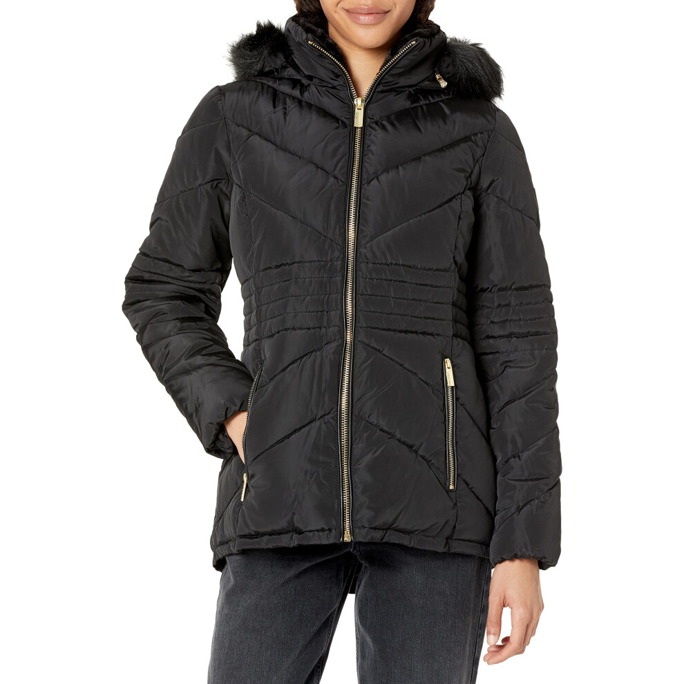 GUESS Women's Midweight Jacket  Short Puffer Black  Large
