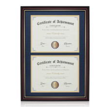 ELSKER&HOME Double Document/Photo Wood Frame - Made for Certificates&Diploma (Two 8.5x11 Inch with Mat  Navy Blue Mat with Golden Rim)