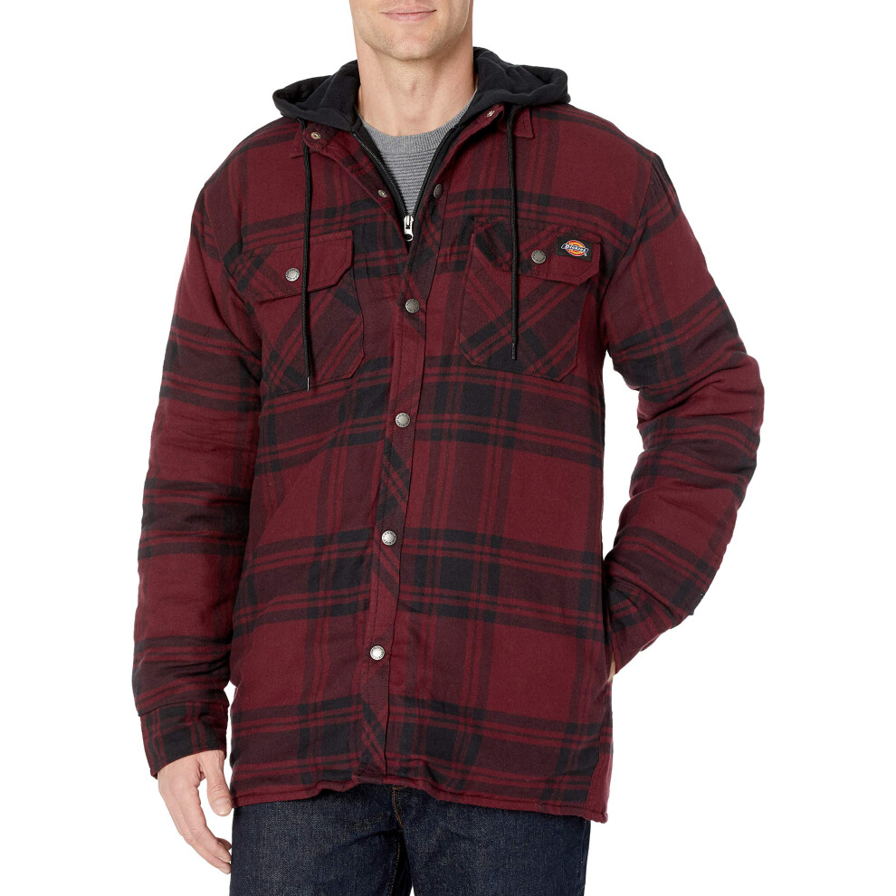 Dickies mens Relaxed Fit Hooded Shirt Quilted Jacket  Dark Port/Black Plaid  Medium US