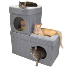 Kitty City Large Stackable Grey Condo Cat Cube Cat House Pop Up Bed Cat Ottoman Mansion
