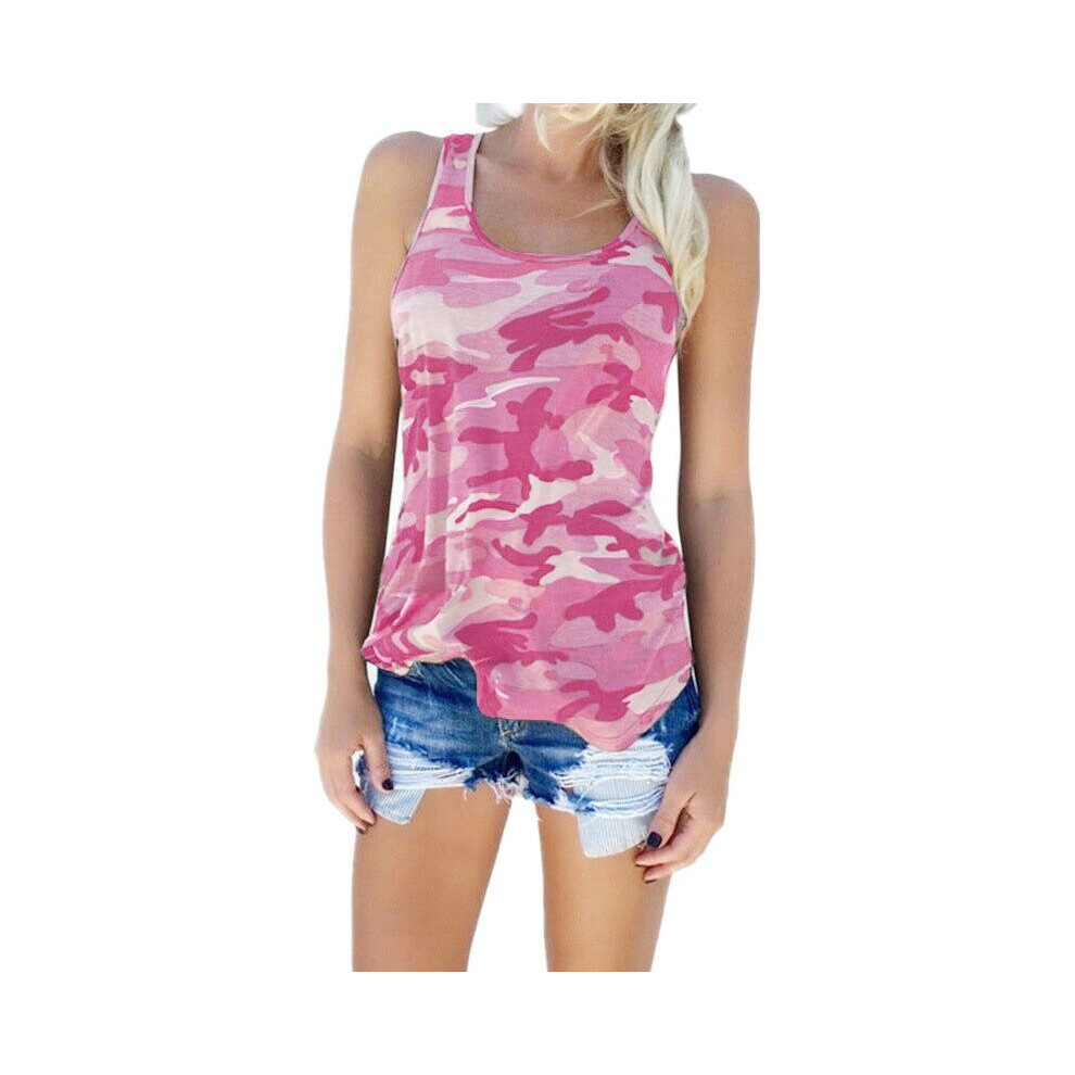 (Pink,XL)Débardeurs décontractés femme sans manches camouflage gilet hauts sports d'été gym