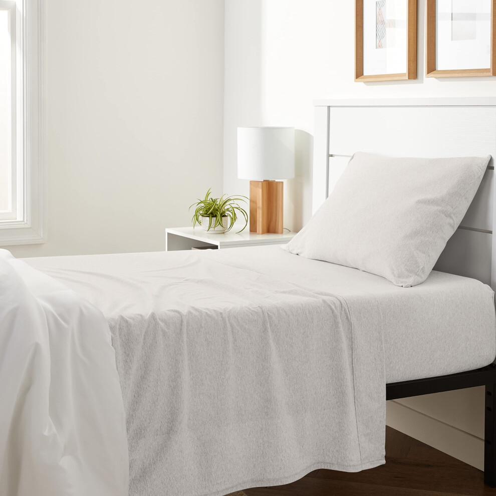Amazon Basics 3 Piece Bed Sheet Set  100% Cotton Jersey  Includes Super Soft  Flat and Fitted Sheets  Pillowcase  Twin  Oatmeal  Solid