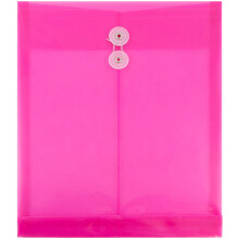 Envelopes de plstico JAM PAPER com boto e fecho de cordo - Extremidade aberta em carta - 9 3/4 x 11 3/4 - Fcsia - 12/pacote