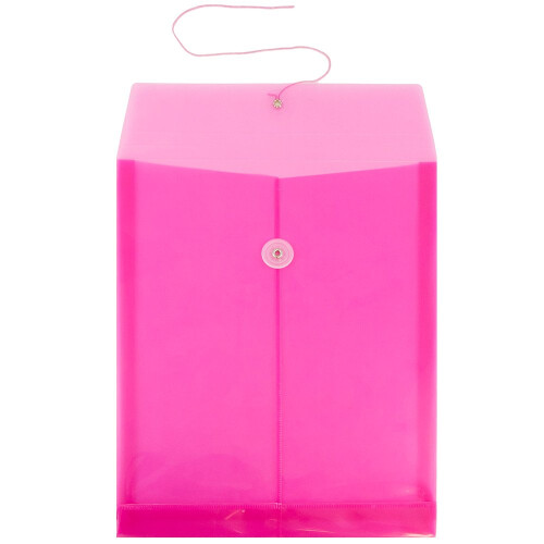 JAM PAPER Plastic Envelopes with Button & String Tie Closure - Letter Open End - 9 3/4 x 11 3/4 - Fuchsia - 12/Pack 1