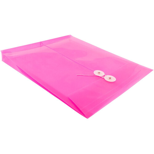 JAM PAPER Plastic Envelopes with Button & String Tie Closure - Letter Open End - 9 3/4 x 11 3/4 - Fuchsia - 12/Pack 2