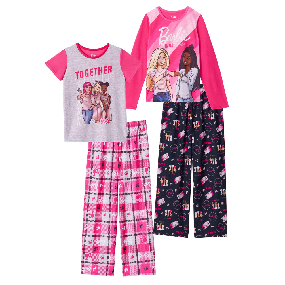 Barbie Girls Pajama Pants and Sleep Shirt Sets for Kids 4 Piece Sleepwear Set for Girls (as1  numeric  numeric_10  regular  Pink-Heather)