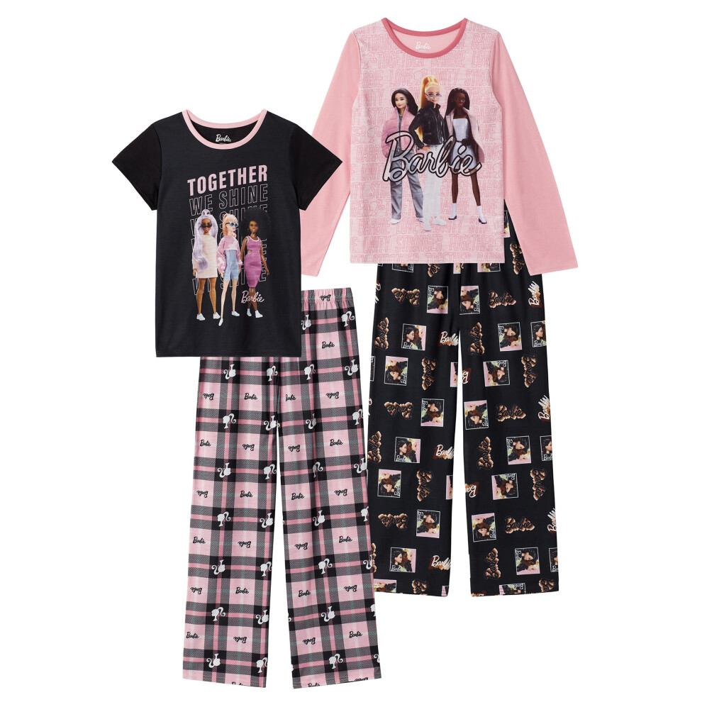 Barbie Girls Pajama Pants and Sleep Shirt Sets for Kids 4 Piece Sleepwear Set for Girls (as1  numeric  numeric_10  regular  Light Pink-black)