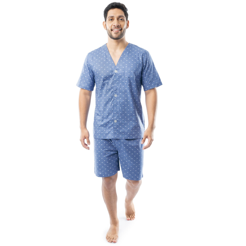 Fruit of the Loom Men's Broadcloth Short Sleeve Pajama Set  Medium Blue