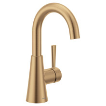 Moen Ronan Bronzed Gold One-Handle Single Hole Modern Bathroom Sink Faucet with Optional Deckplate and Spring Loaded Drain Assembly 84021BZG