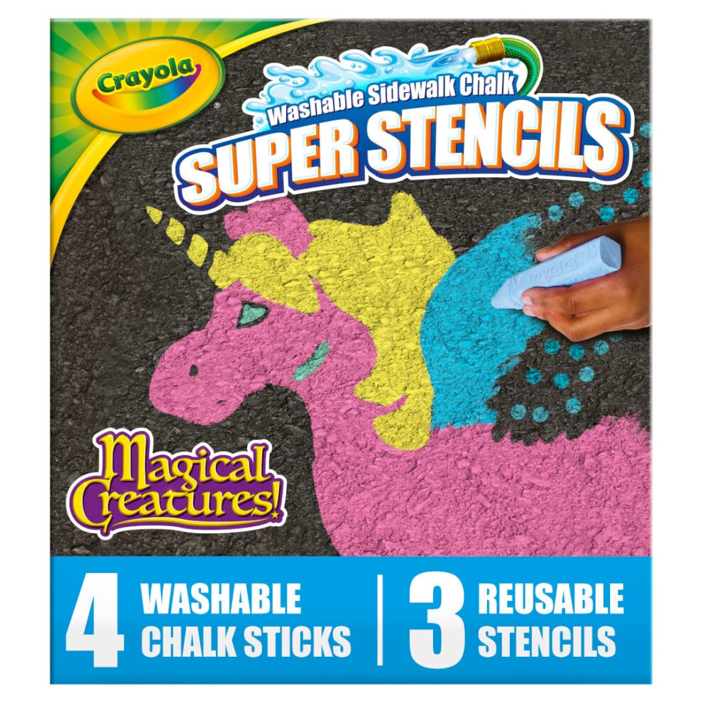 Crayola Super Stencils Magical Creatures Set (3Ct) Large Sidewalk Chalk For Kids Washable Sidewalk Chalk Outdoor Toys Ages 4+