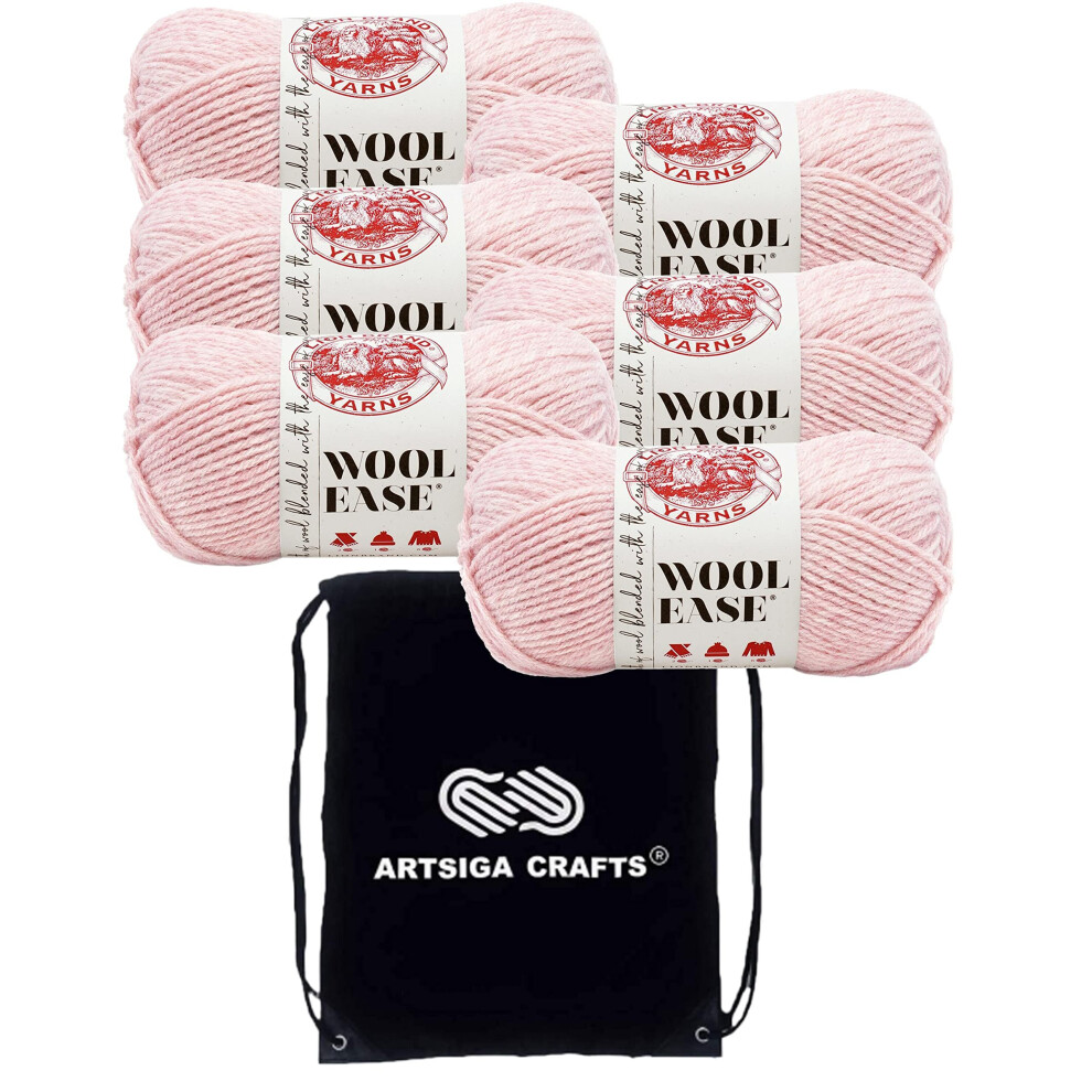 Lion Brand Wool Ease Blush Heather 620-104 (6-Skeins - Same Dye Lot) Worsted Medium #4 Acrylic  Wool Yarn for Crocheting and Knitting with Project Bag
