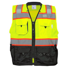Global Glove GLO-099 Premium High-Visibilitet Surveyors Skerhetsvst Ltt och ventilerande dragkedja 9 fickor XL