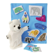 Constructieve Playthings Polar Bear Wat hoort je Puppet en Prop Set voor kinderen 12-delige met tas leeftijden 2 jaar en ouder (MTC-187)