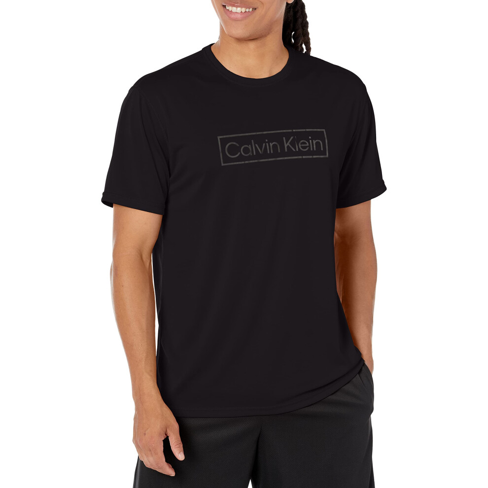 Calvin Klein Men's Standard Light Weight Quick Dry Short Sleeve 40+ UPF Protection Active Top  Ebony Logo  X-Large