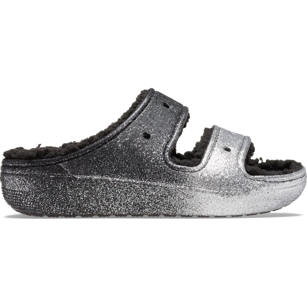 Crocs Unisex Classic Cozzzy Sandals  Fuzzy Slippers and Slides  Black/Silver  Numeric_3 US Men