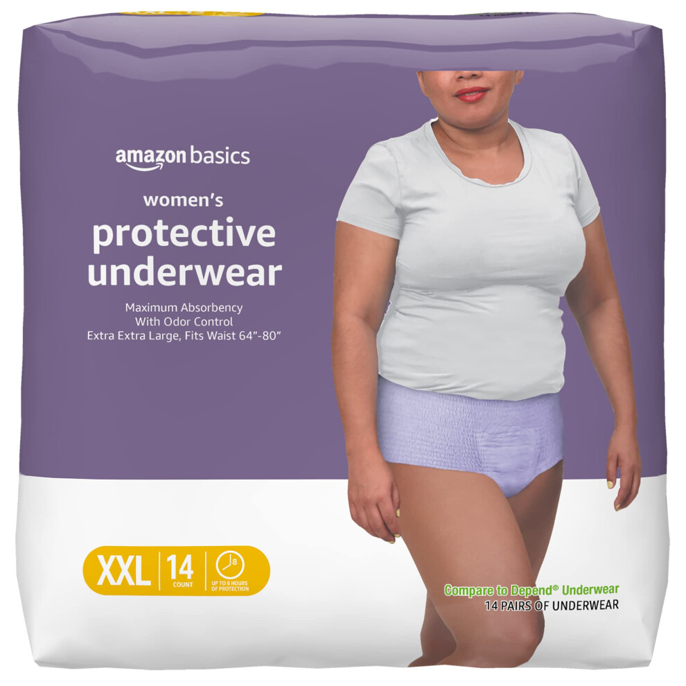 Amazon Basics Incontinence Underwear for Women  Protective  Disposable  Postpartum  Maximum Absorbency  XX-Large  Lavender  14 Count