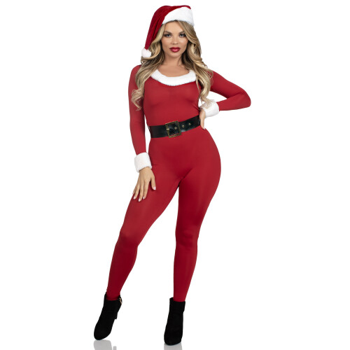 3 PC Santa Baby inclui macaco de elastano com cinto de pele e chapu de Papai Noel.