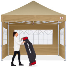 ABCCANOPY Outdoor Winter Gazebo 10x10 Premium Instant Pop Up Canopy Tent with Elegant Church Window Snow and Rain Protection Bonus Wheeled Bag Beige