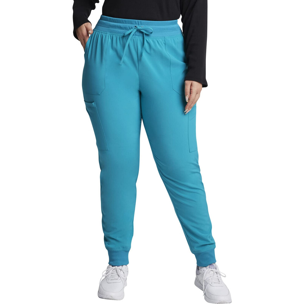 EDS Essentials Jogger Scrubs for Women  Drawstring Scrub Pants DK065P  XL Petite  Teal Blue