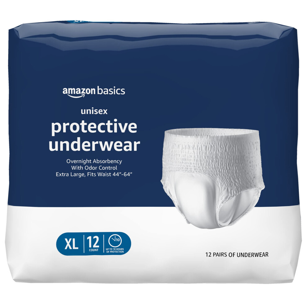 Amazon Basics Unisex Protective Underwear  Overnight Absorbency  Extra Large  12 Count  (1 Pack of 12)
