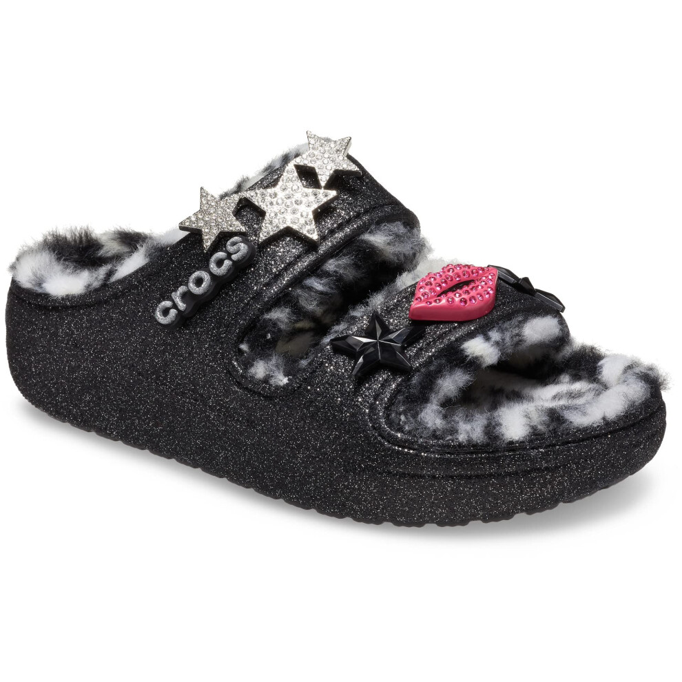 Crocs Unisex-Adult Classic Cozzzy Sandals  Fuzzy Slippers and Slides  Black/Multi Disco Glitter  Numeric_2 US Men