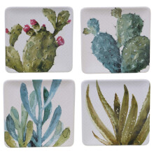 Certified International Cactus Verde 8.5""""S quare Salad/Dessert Plates Set of 4 Assorted Designs One Size Multicolored 22171SET4