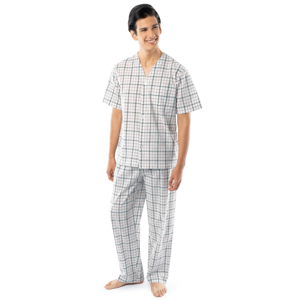 Fruit of the Loom Men's Broadcloth Short Sleeve Top and Long Pants Pajama Set  Natural/Green Plaid  4X