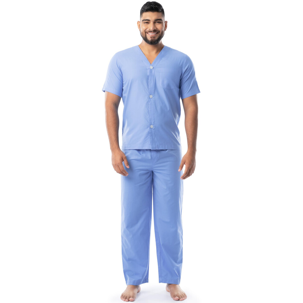 Fruit of the Loom Men's Broadcloth Short Sleeve Top and Long Pants Pajama Set  French Blue  3X-Large