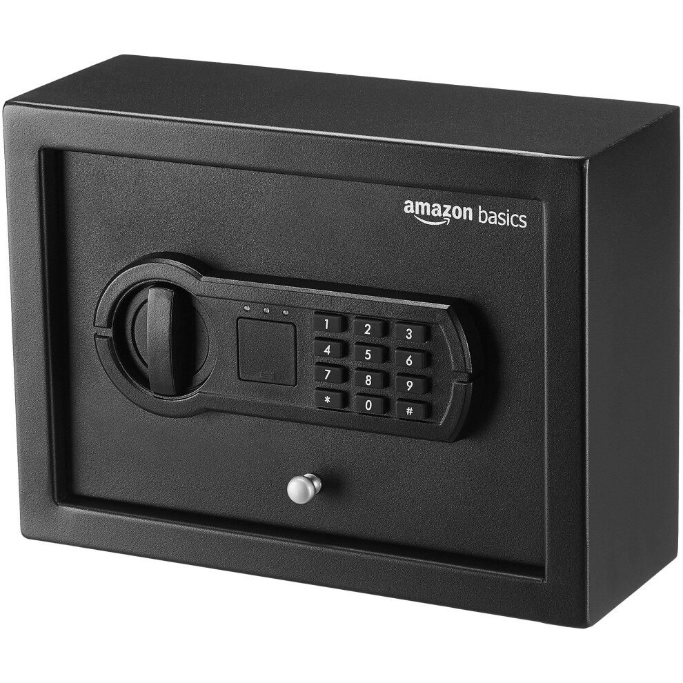 Amazon Basics Small Slim Desk Drawer Security Safe with Programmable Electronic Keypad  Black  11.8''W x 8.6''D x 4.4''H
