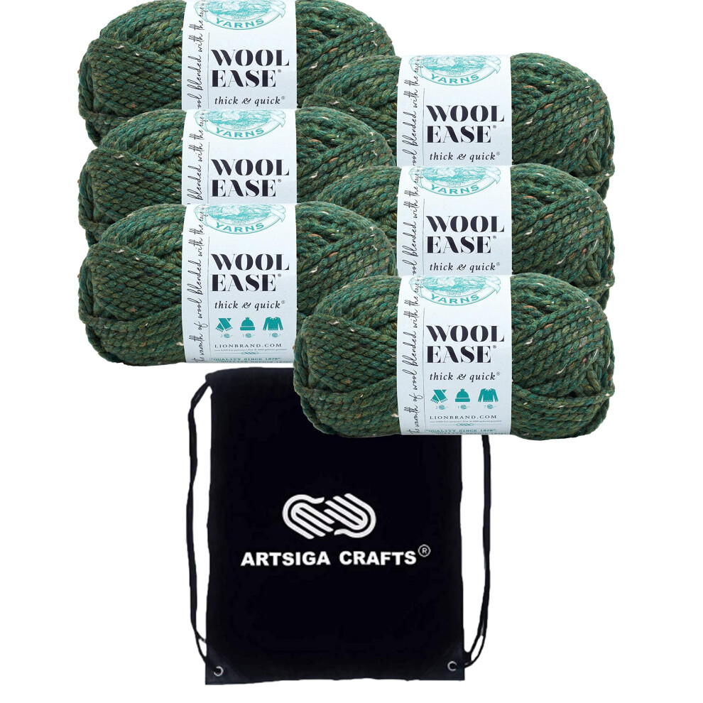Lion Brand Wool Ease Thick & Quick Kale 640-172 (6-Skeins - Same Dye Lot) #6 S Bulky Acrylic-Wool Yarn for Crocheting and Knitting with Project Bag