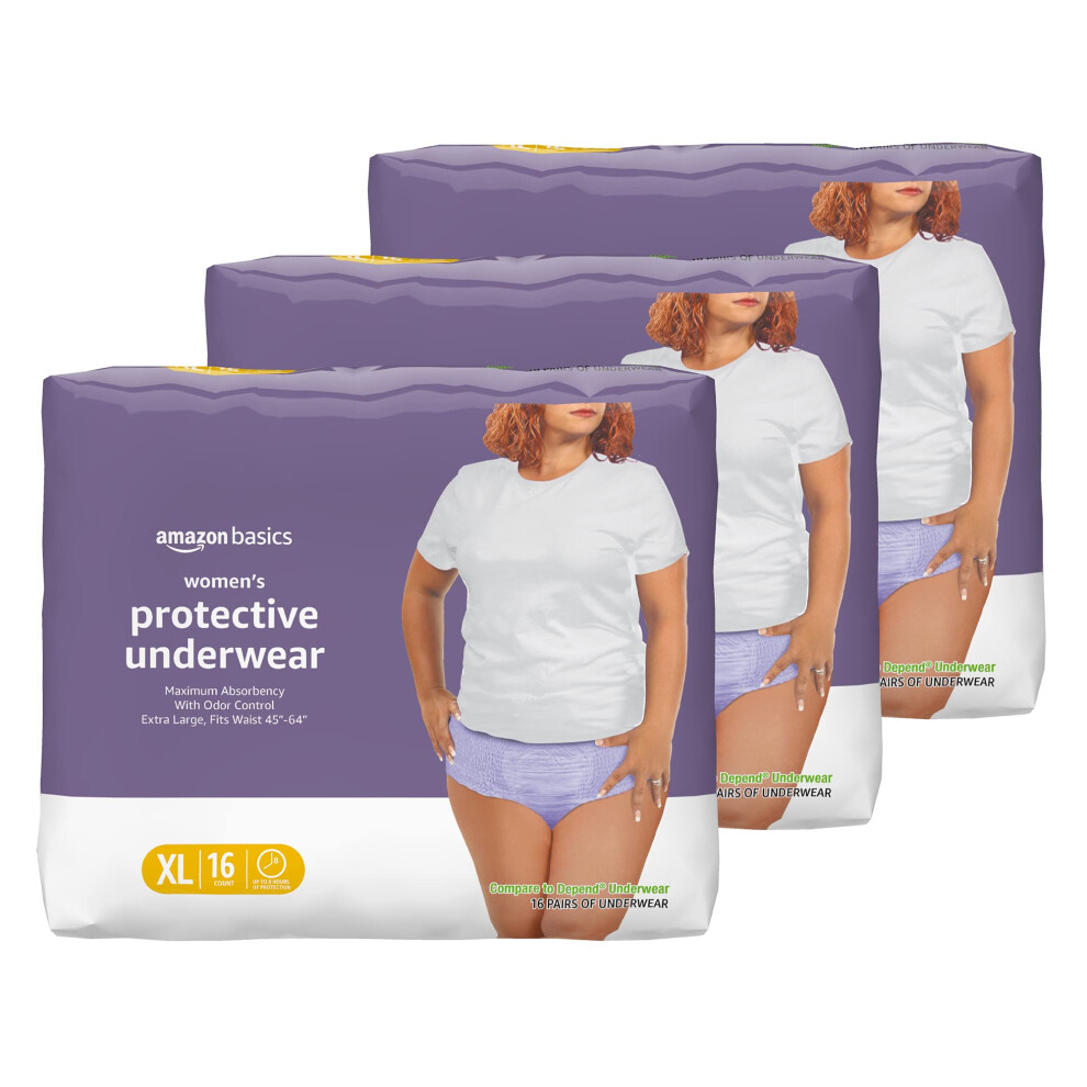 Amazon Basics Incontinence Underwear for Women  Protective  Disposable  Postpartum  Maximum Absorbency  X-Large  Lavender  48 Count (3 Packs of 16)
