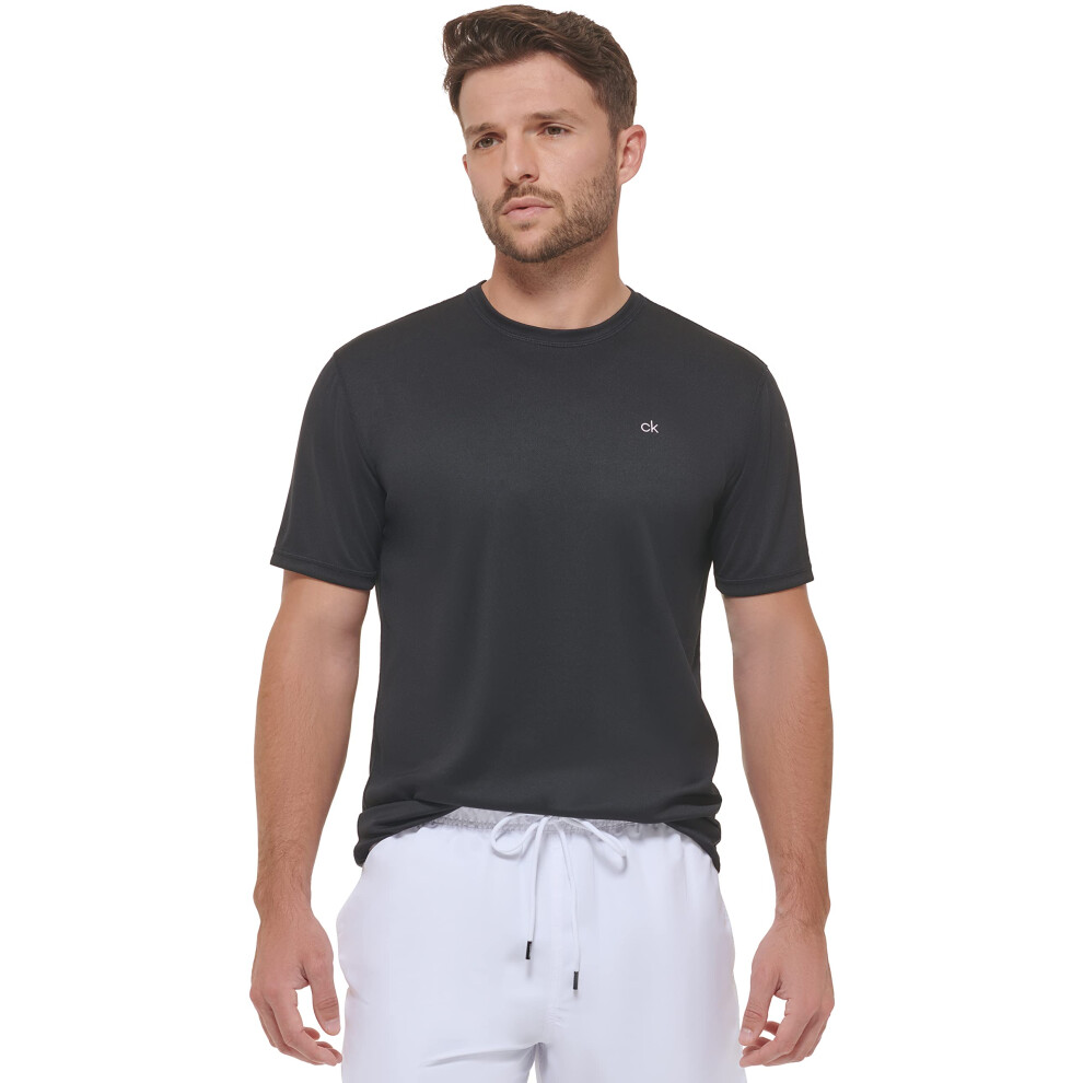 Calvin Klein Men's Standard Light Weight Quick Dry Short Sleeve 40+ UPF Protection Active Top  Black  Small