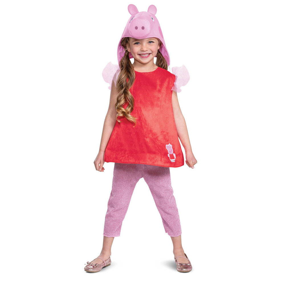 Photos - Fancy Dress Disguise Peppa Pig Costume for Girls Official Nick Jr Character Jumpsuit Dress and Hat Classic Toddler Size Large (4-6x)