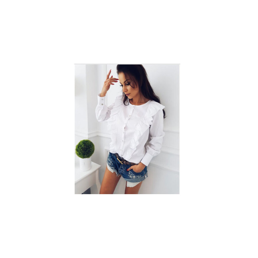 (Blanc,L=US S)Chemise mode femme décontractée hauts Tshirt femme Dete Lachechemisier chemisier bleu