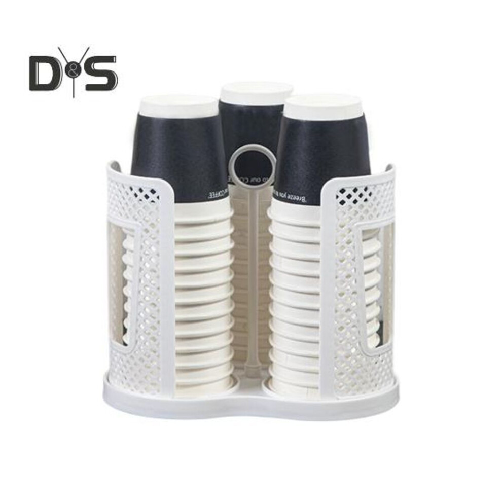(white) Paper Cup Holder Rotating Tray Cup Storage Dispenser With 3 Compartments Plastic Coffee Cup Organizer For Countertops Kitchen Coffee