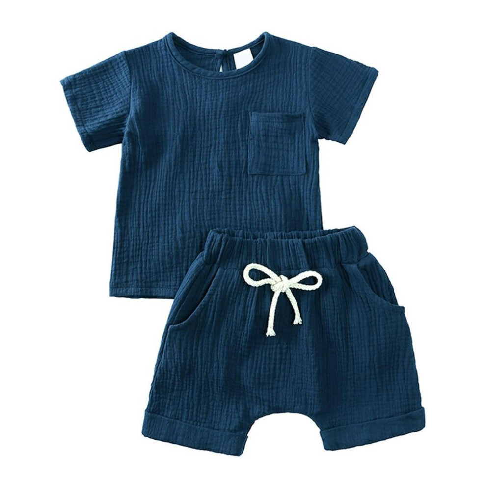 (dark blue, 100) Summer Boys' And Girls' Children's Two-piece Fashion Suit