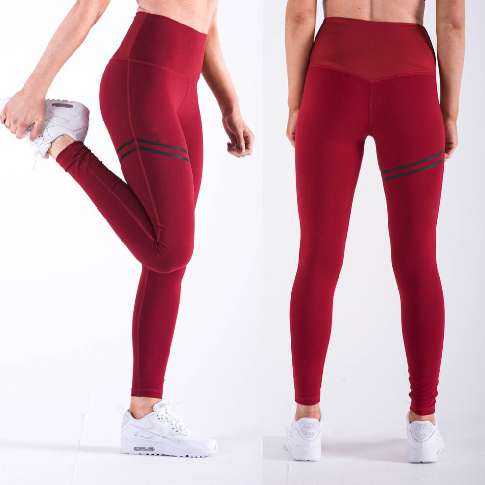 (Red,S)Legging femme taille haute yoga fitness pantalon gym course pantalon stretch sport