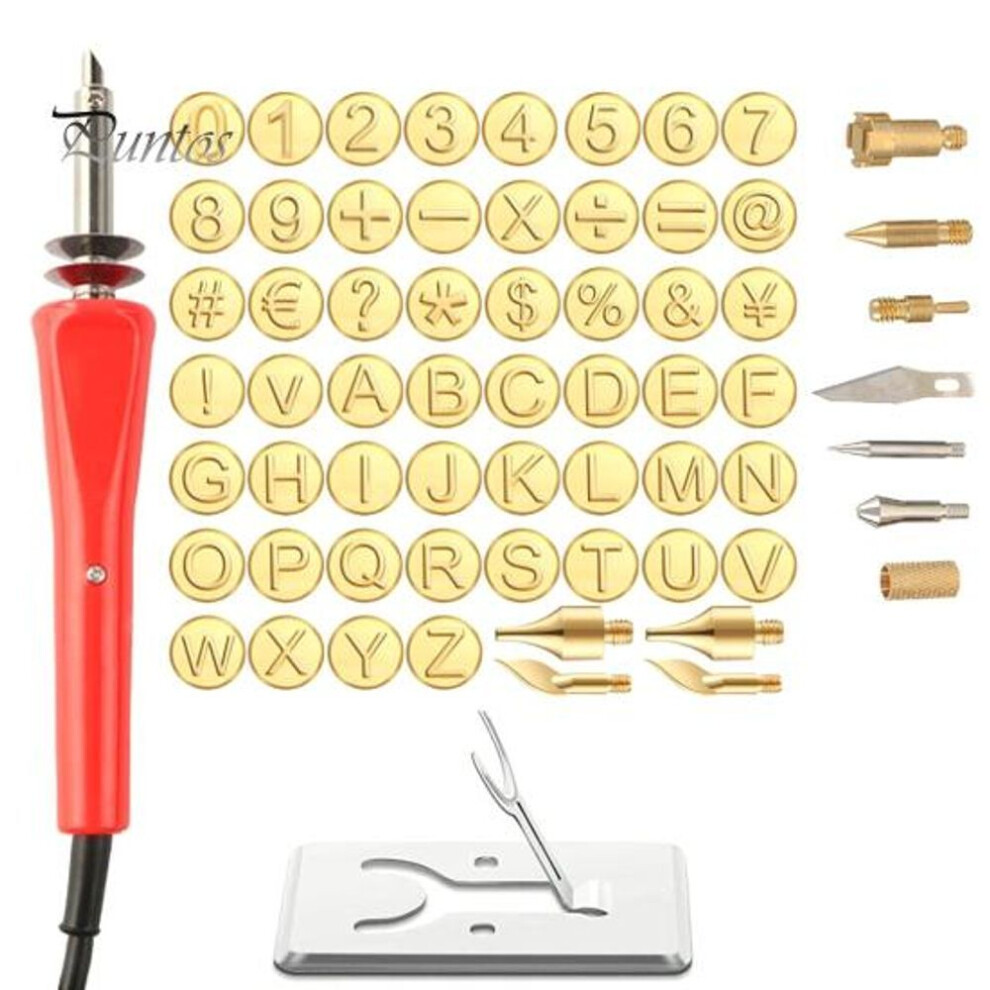 (red, US Plug) Wood Burning Kit With Stamps Wood Burning Pen With Alphabet Number Stamps Engraving Heads Wood Burner Carving Kit For Wood Leather Cork Embossing