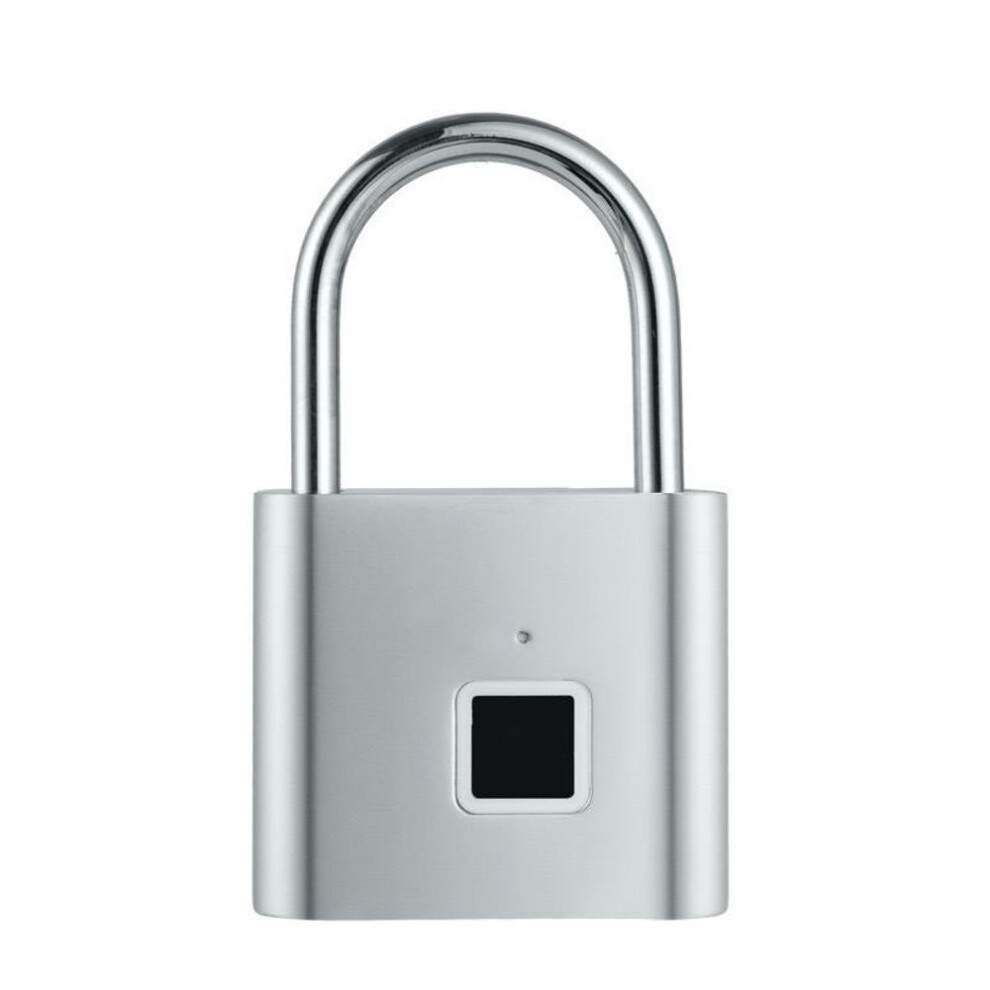 (silver) PRAYKUBE P2 Smart Fingerprint Padlock Waterproof Zinc Alloy Biometric Padlocks With Buit-in Rechargeable Battery USB Charge