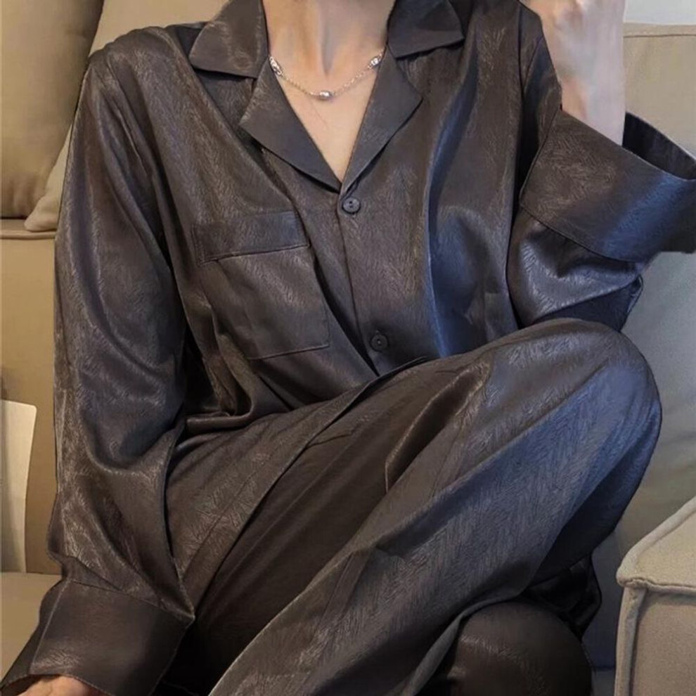 (XL (115-130 Jin), black) Women's Celebrity Cardigan Pajama Set - Long Sleeve & Trousers for Spring, Autumn, Winter