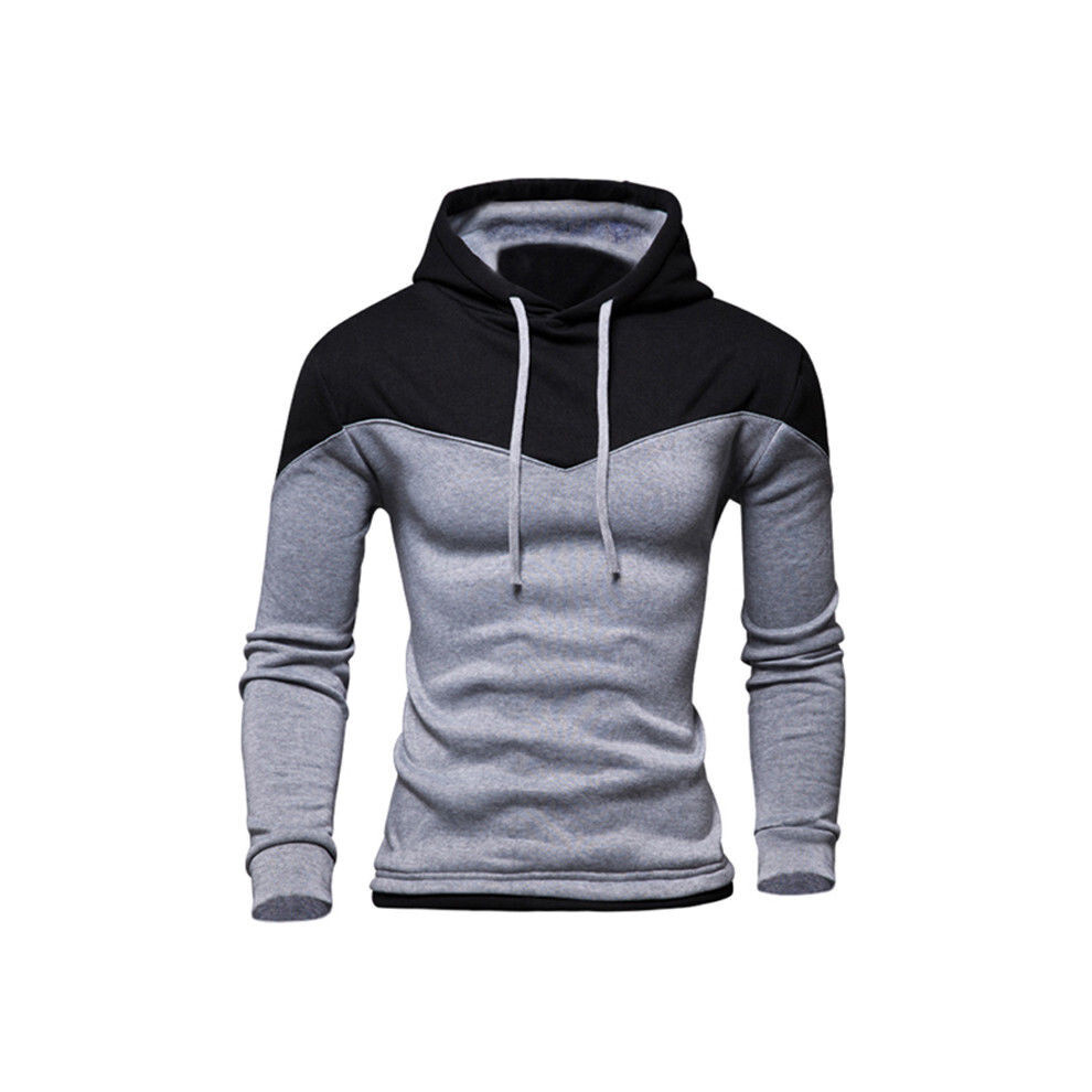 (Grey+Black,L)Sweat à capuche homme décontracté sport entraînement gym muscle pull sweat pull coton