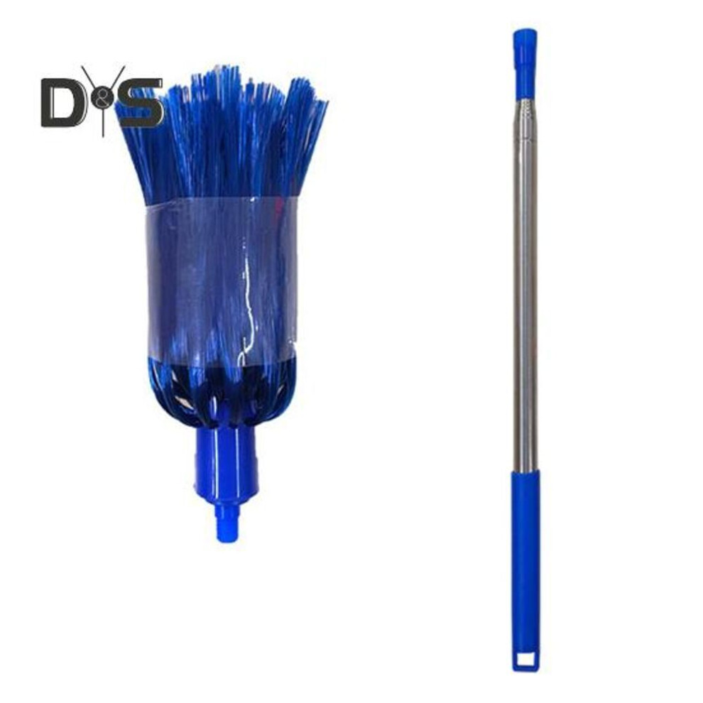 (royal blue) Dust Duster with Extension Pole Stainless Steel Telescopic Cleaning Tool Space-Saving Multi-Purpose Cleaning Brush