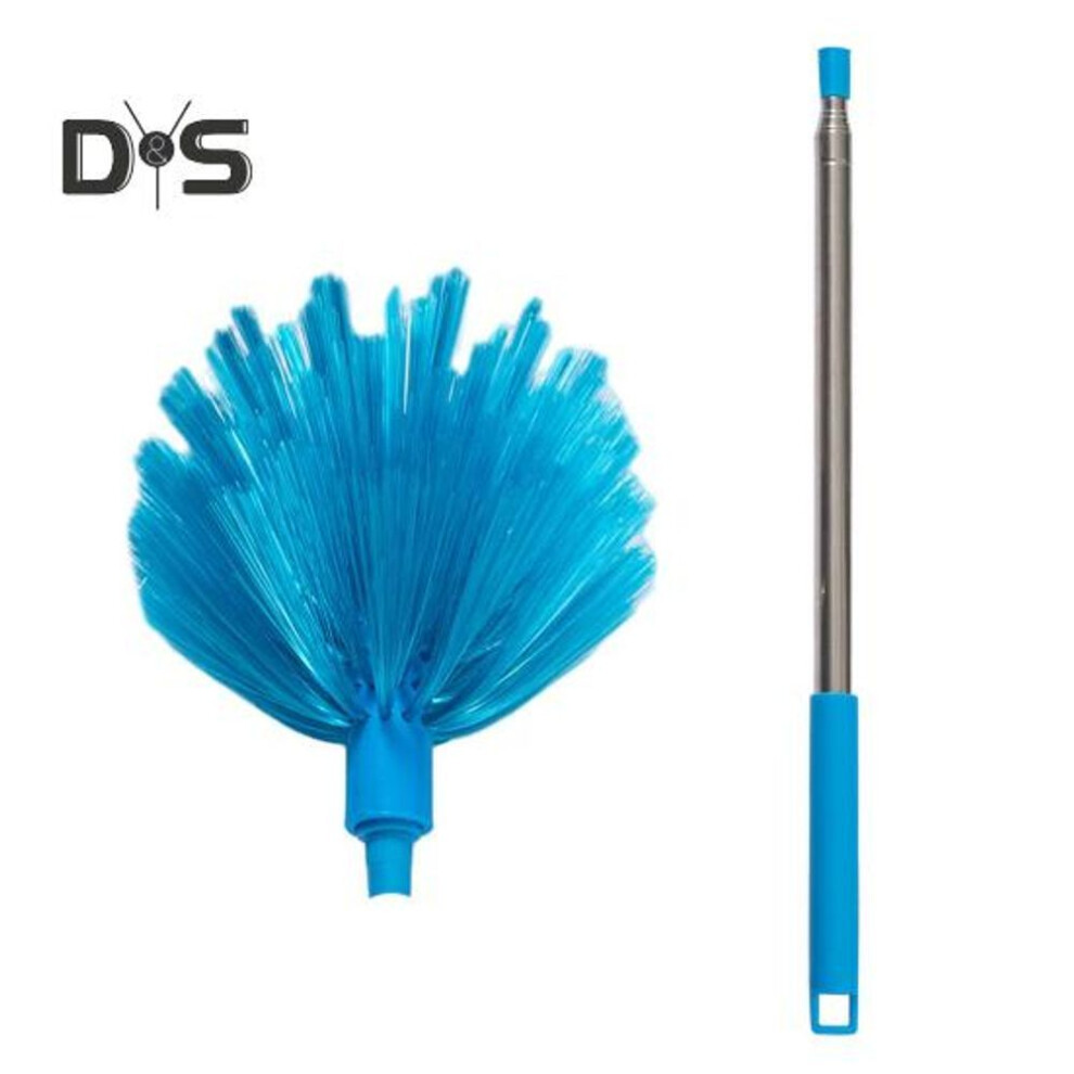 (light blue) Dust Duster With Extension Pole Stainless Steel Telescopic Cleaning Tool Space-saving Multi-purpose Cleaning Brush