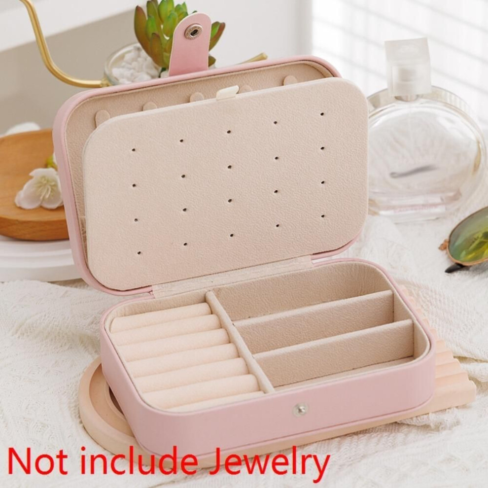 (pink) Pu Necklace Ring Case Portable Earring Organizer Creative Solid Color Jewelry Box  Travel