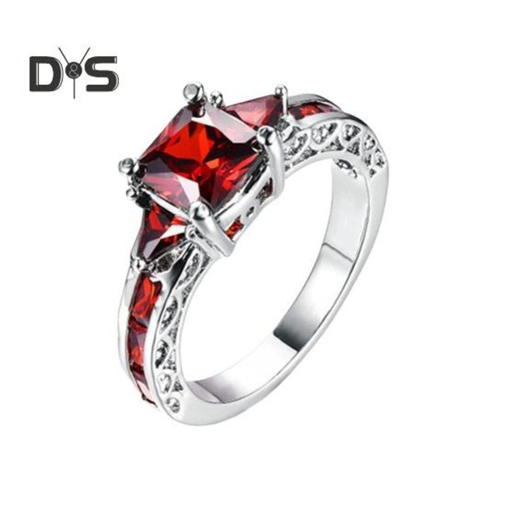 (red, US 9) Women Ring Cubic Zirconia Polished Alloy Anniversary Proposal Ring Party Cocktail Wedding Banquet Finger Jewelry