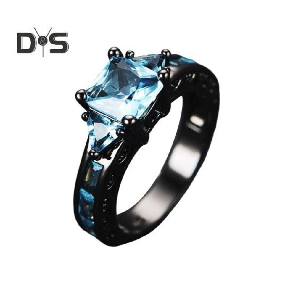 (light blue, US 7) Women Ring Cubic Zirconia Polished Alloy Anniversary Proposal Ring Party Cocktail Wedding Banquet Finger Jewelry